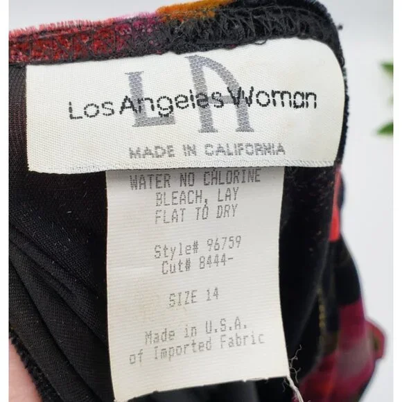 Vintage Los Angeles Woman Velvet Maxi Dress Size 14 Black Floral Faux Wrap - Picture 2 of 8